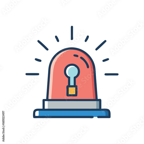 Warning beacon with flashing light symbol on transparent background