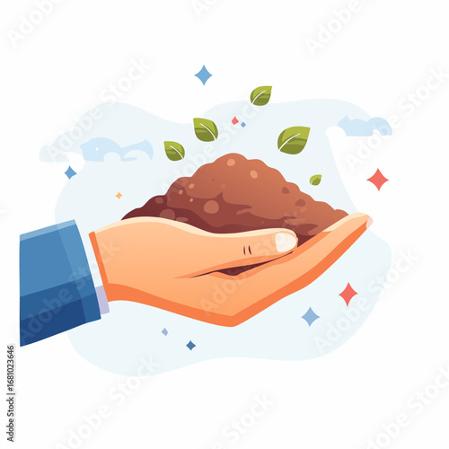 Hand Holding Soil With Sprouting Leaves