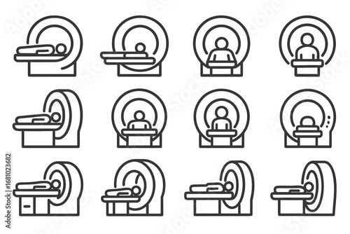 Various mri scanner line icons collection in different positions