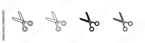 Versatile scissors icons in various styles, perfect for design projects needing a clean, sharp visual. Ideal for crafting, business, or creative concepts.