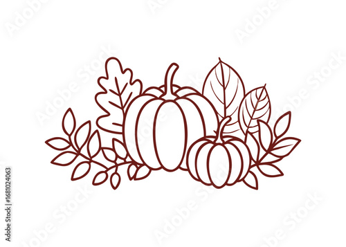 Autumnal Pumpkins and Leaves Outline Decorative Arrangement