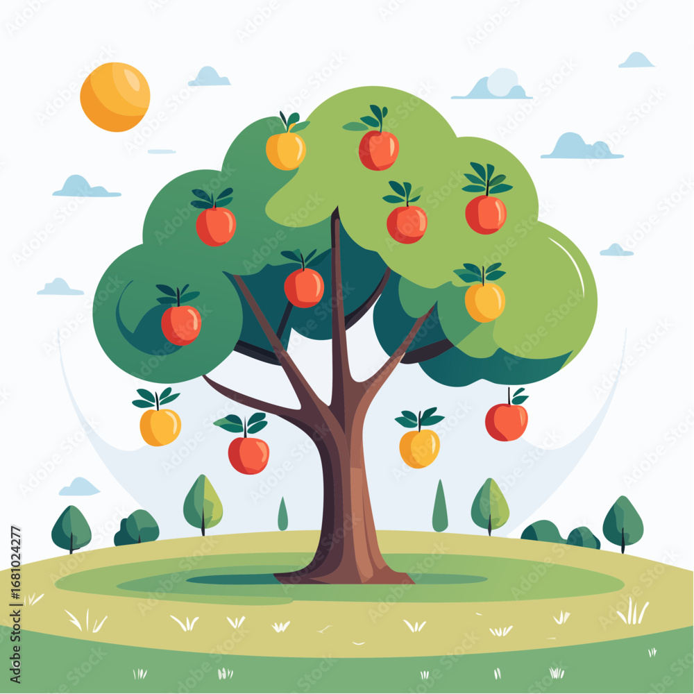 Fototapeta premium Colorful Apple Tree Illustration