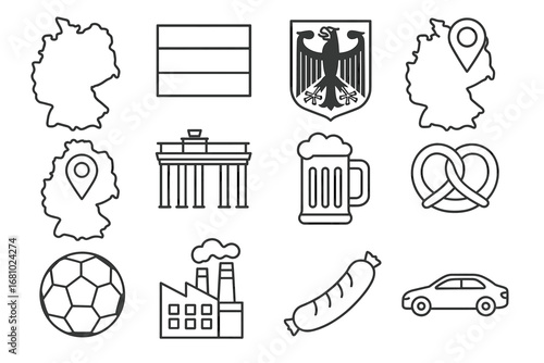 Germany icons collection featuring symbols of culture and landmarks