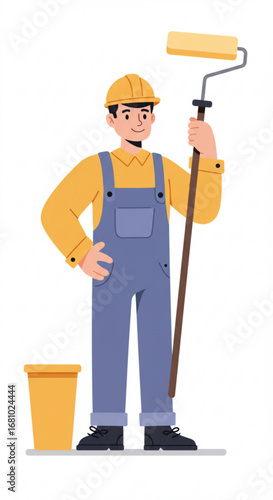 Smiling builder with roller