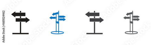 Clear directional signpost icons representing multiple choices and paths. Perfect for illustrating decisions, guidance, and business strategy. Versatile for any project.