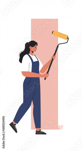 Woman with wallpaper roller