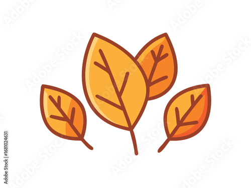 Stylized autumn leaves in warm orange hues with brown outlines