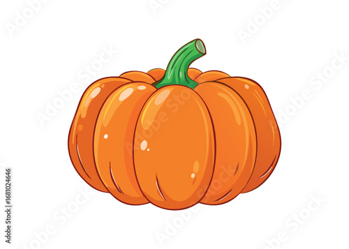Orange Pumpkin with Green Stem on White