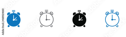 Discover versatile alarm clock icons in modern styles, perfect for representing time management, punctuality, and crucial deadlines across business and lifestyle contexts.