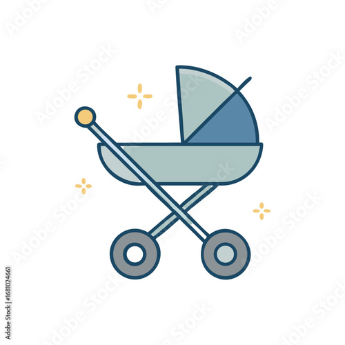 Baby carriage icon with sparkling accents