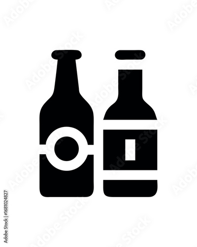 Two silhouette bottles with labels on transparent background