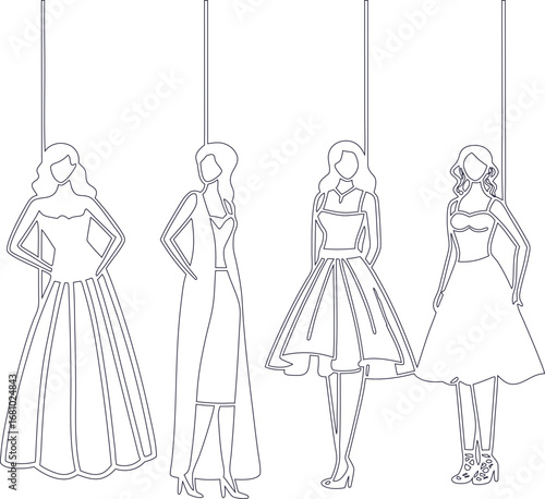 Fashion woman vector set in stylish skirt and frock outfits, ideal for glamour ads, beauty graphics, and clothing promotions.