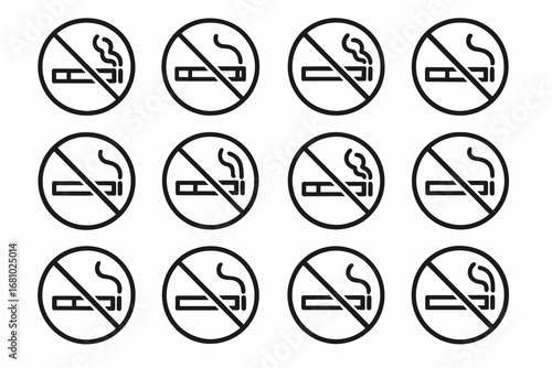 Collection of twelve no smoking signs in black and white