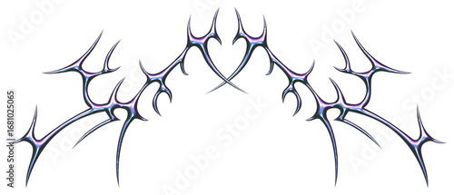 3D mercury liquid metal tribal pattern. Abstract neo tribal ornament. Y2k tattoo heart.