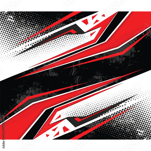 Modern abstract background for car wraps or racing events with sharp red and white graphics on a black base vector illustration