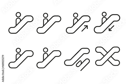 Vector icons of escalator usage and their variations in line art style