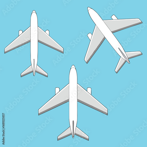 Three white airplanes on a blue background aircraft