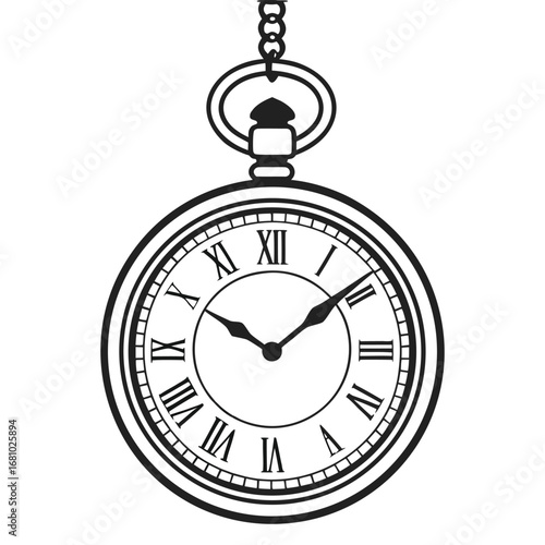 Black and white illustration of a pocket watch clock