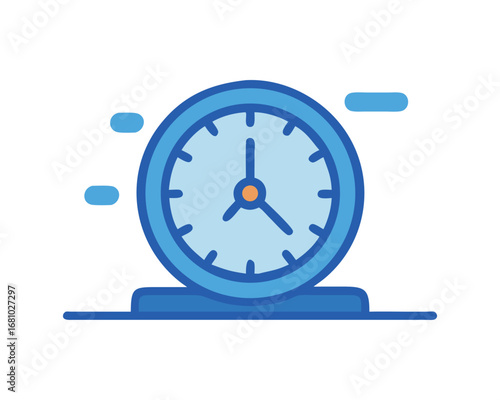 Simple blue alarm clock icon with hands on white