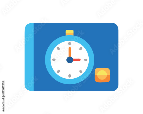 Flat graphic of a stopwatch on a blue background with rounded corners