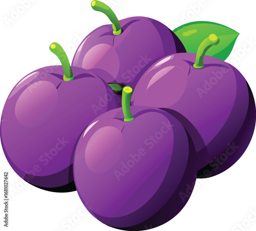 our set purple plums vector art on white background.