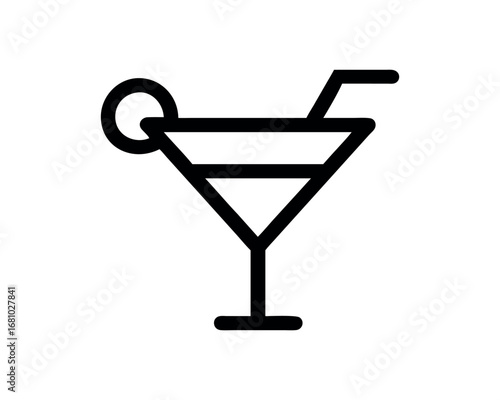 Outline of a Cocktail Drink with Lime and Straw