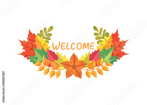 Autumn leaf garland with welcome message