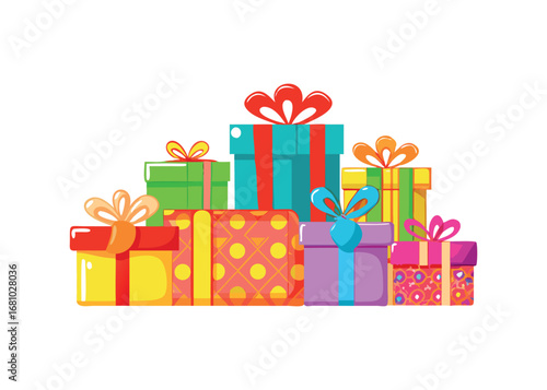Collection of festive wrapped gift boxes with bows on transparent background