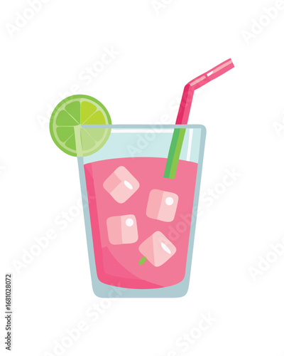 Refreshing Pink Drink with Ice and Lime Slice