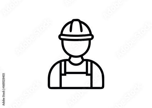 Line icon of construction worker with safety helmet and overalls
