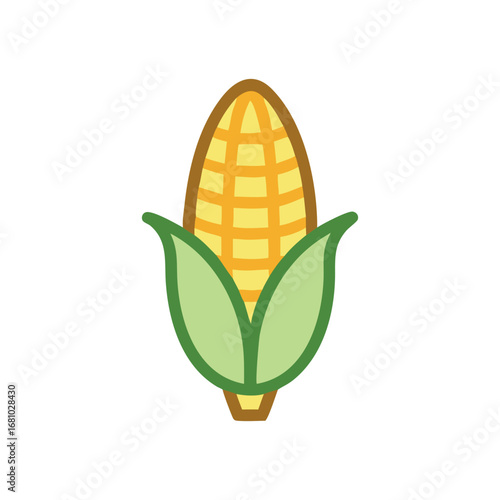 Simple Corn Cob Vegetable Icon with Green Husks