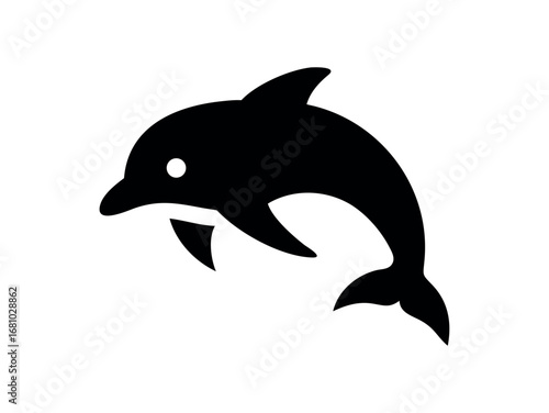 Black dolphin jumping in a simple silhouette style on a transparent background