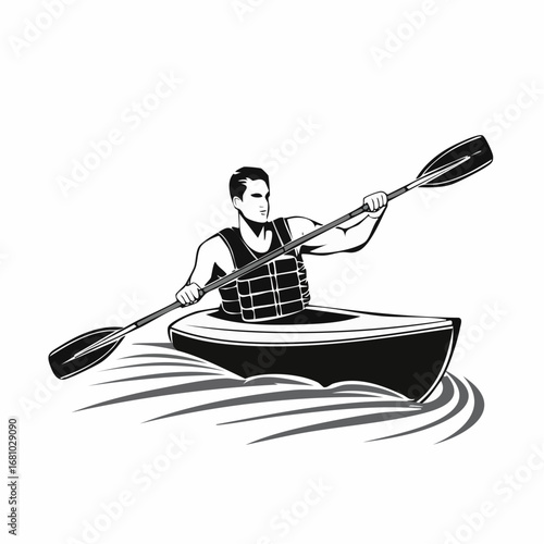 Man athlete canoeing on water illustration Vector Image isolated on white background.