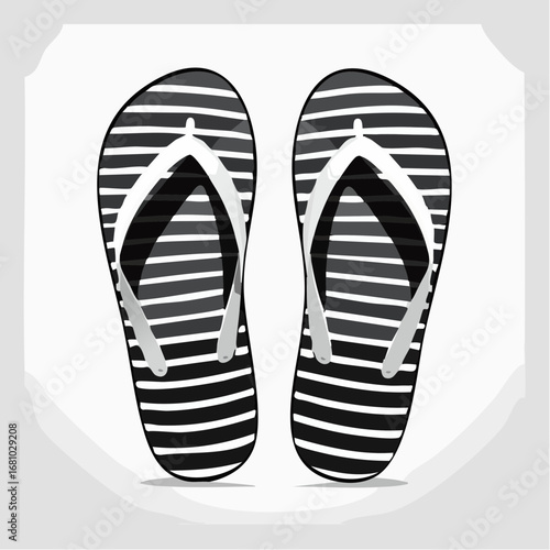 Striped flip flops Vector Image. Black and white Striped flip flops Vector Image isolated on white background