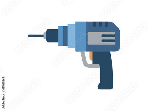 Cordless power drill with blue and gray body on transparent background