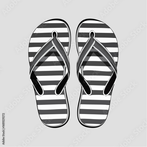 Striped flip flops Vector Image. Black and white Striped flip flops Vector Image isolated on white background