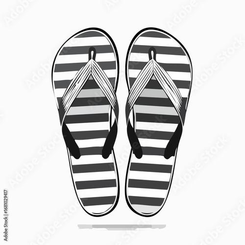 Striped flip flops Vector Image. Black and white Striped flip flops Vector Image isolated on white background