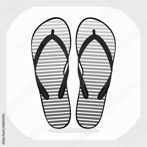 Striped flip flops Vector Image. Black and white Striped flip flops Vector Image isolated on white background