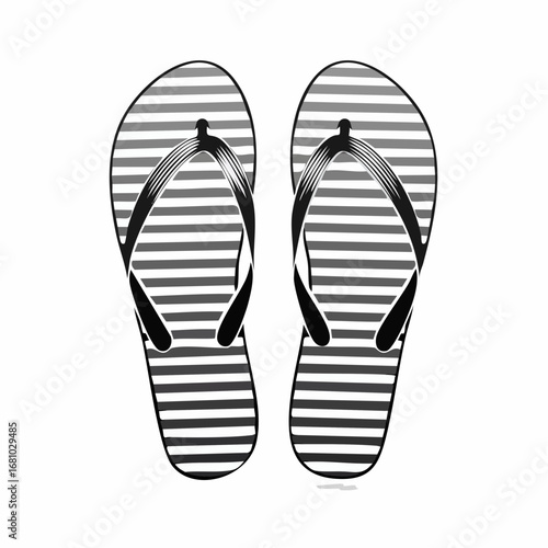 Striped flip flops Vector Image. Black and white Striped flip flops Vector Image isolated on white background