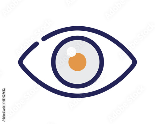 Simple stylized eye graphic with blue outline and orange pupil