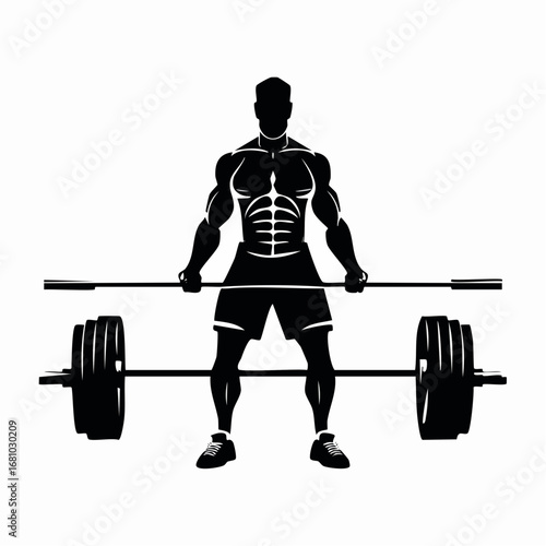 Man Barbell Deadlift image. Silhouette Man Barbell Deadlift Stock Vector on white background.