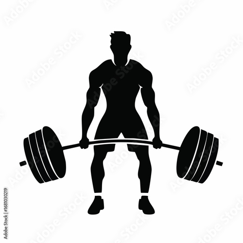 Man Barbell Deadlift image. Silhouette Man Barbell Deadlift Stock Vector on white background.