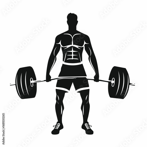 Man Barbell Deadlift image. Silhouette Man Barbell Deadlift Stock Vector on white background.