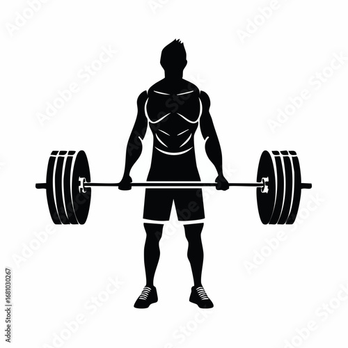 Man Barbell Deadlift image. Silhouette Man Barbell Deadlift Stock Vector on white background.