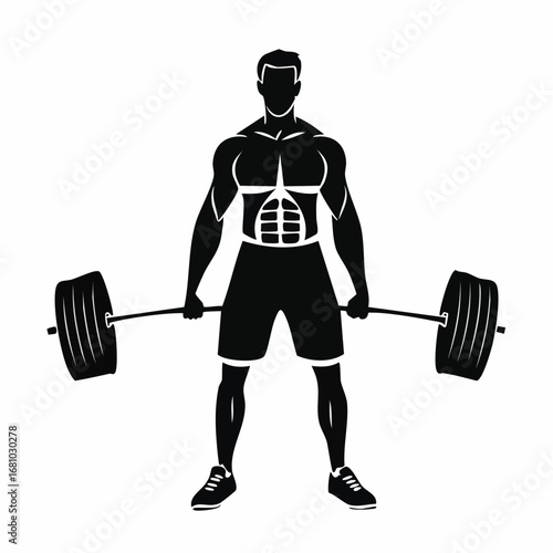 Man Barbell Deadlift image. Silhouette Man Barbell Deadlift Stock Vector on white background.