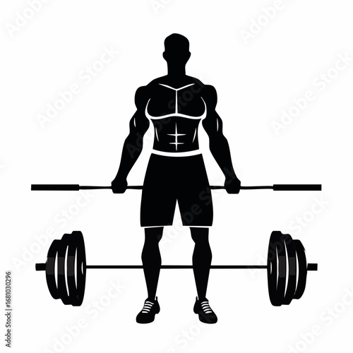 Man Barbell Deadlift image. Silhouette Man Barbell Deadlift Stock Vector on white background.