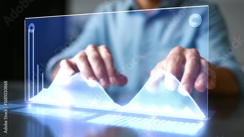 Data Analysts Works on Edge interface showcasing advanced business analytics and predictive modeling, Using Data Visuals, Touch Gestures, and Real-Time Feedback in Modern Workspace