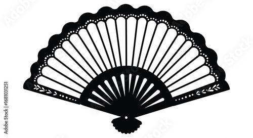A black and white image of a traditional handheld fan silhouette