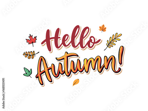 Wallpaper Mural Hello Autumn stylized lettering with falling leaves Torontodigital.ca