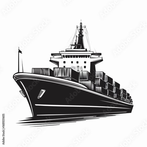 Cargo Ship Vector Isolated Stock Illustrations on white background.